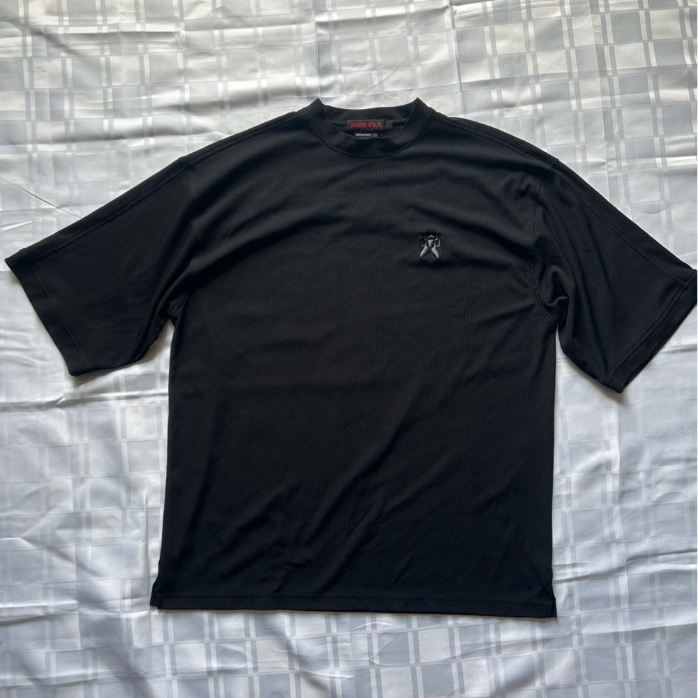 Red Fly Black Waffle Knit Mock Neck Short Sleeve T-shirt